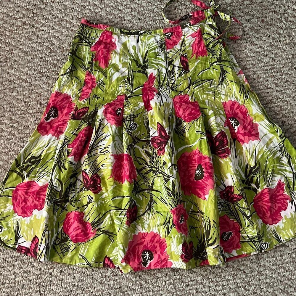Talbots size 2P green and pink women’s a line skirt